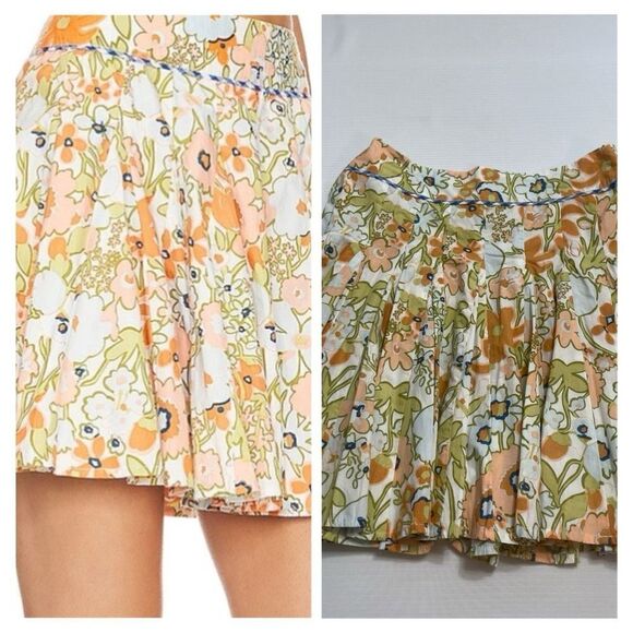 Cleobella Nora Retro Floral Pleated Mini Skirt Size Small Medium See Measurement - Picture 1 of 8
